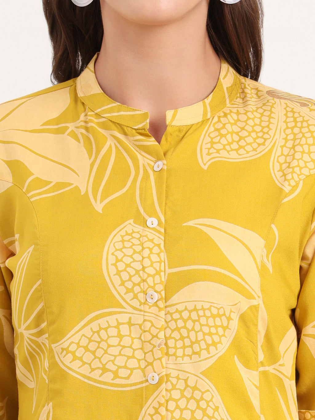 Noe Velarro Mustard Rayon Rollup Sleeves A-Line Top
