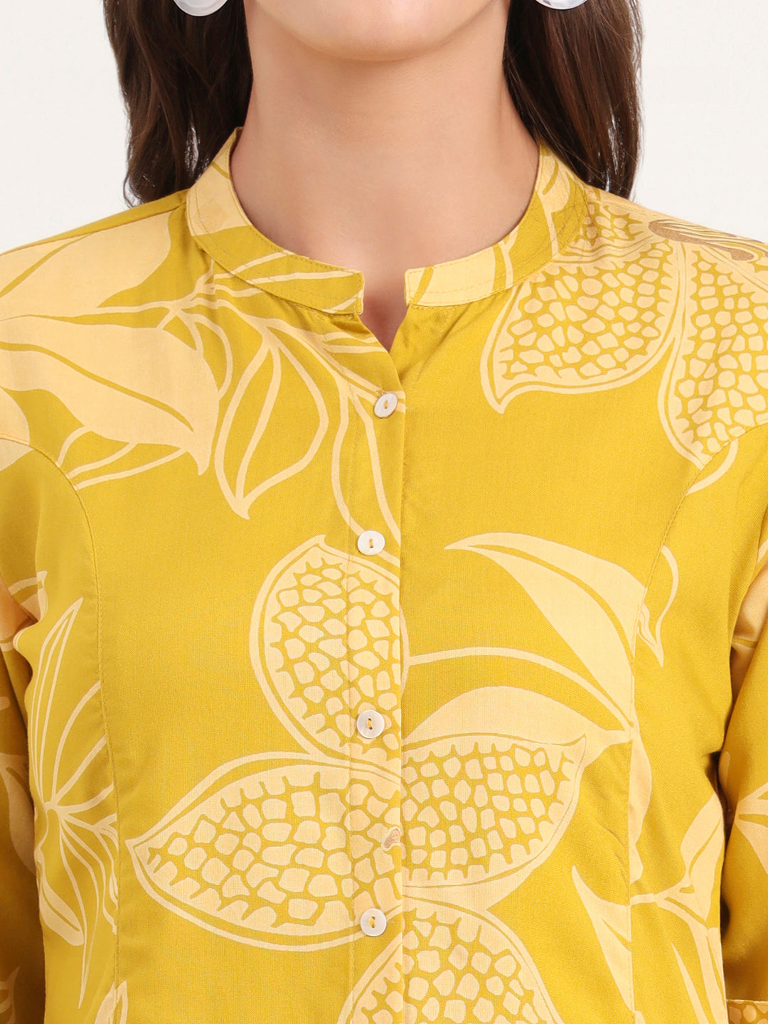 Noe Velarro Mustard Rayon Rollup Sleeves A-Line Top