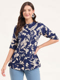 Noe Velarro Blue Rayon Rollup Sleeves A-Line Top