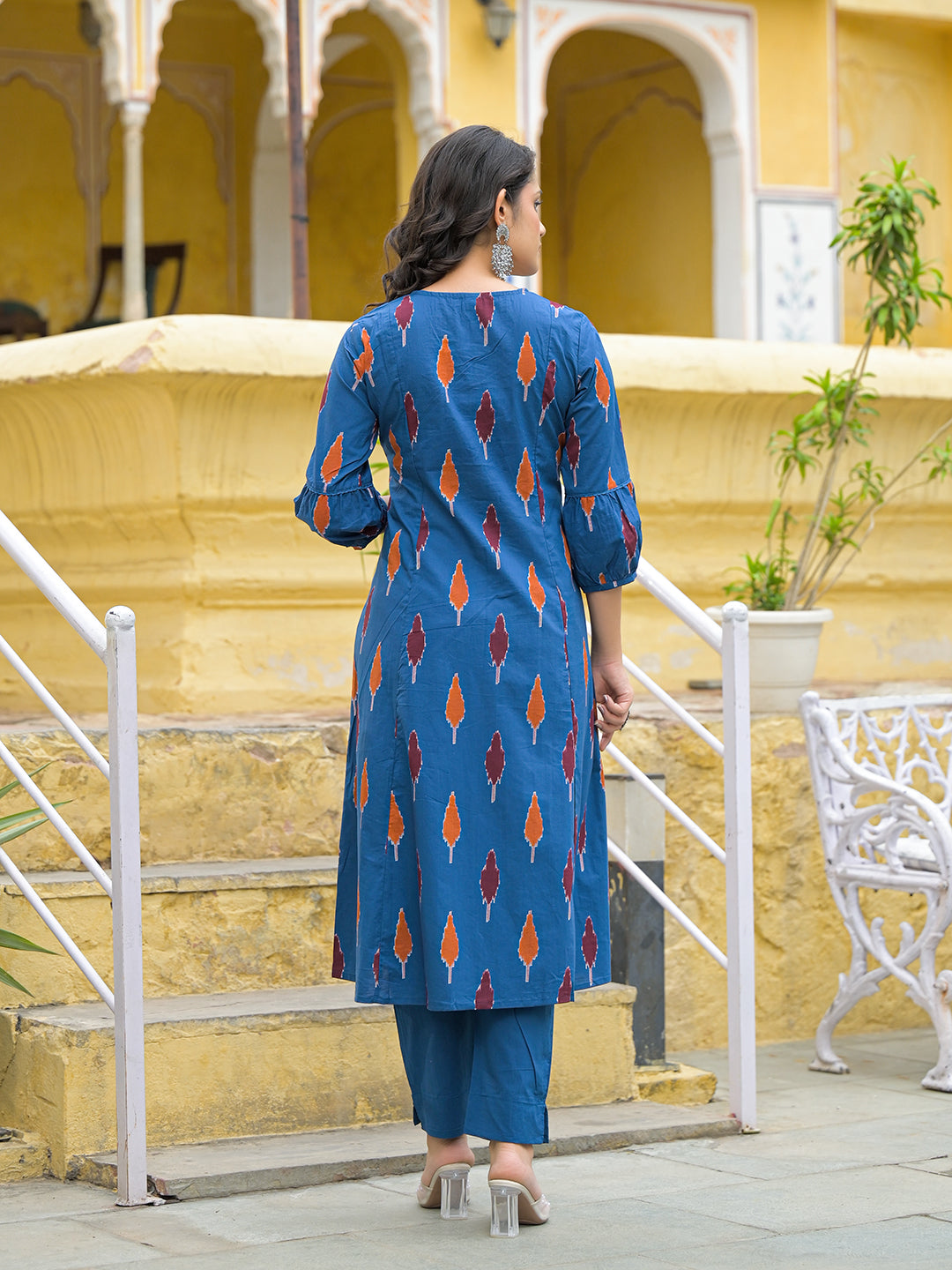 Noe Velarro Navy Blue Cotton Embroidery Kurta Pant Set with Dupatta