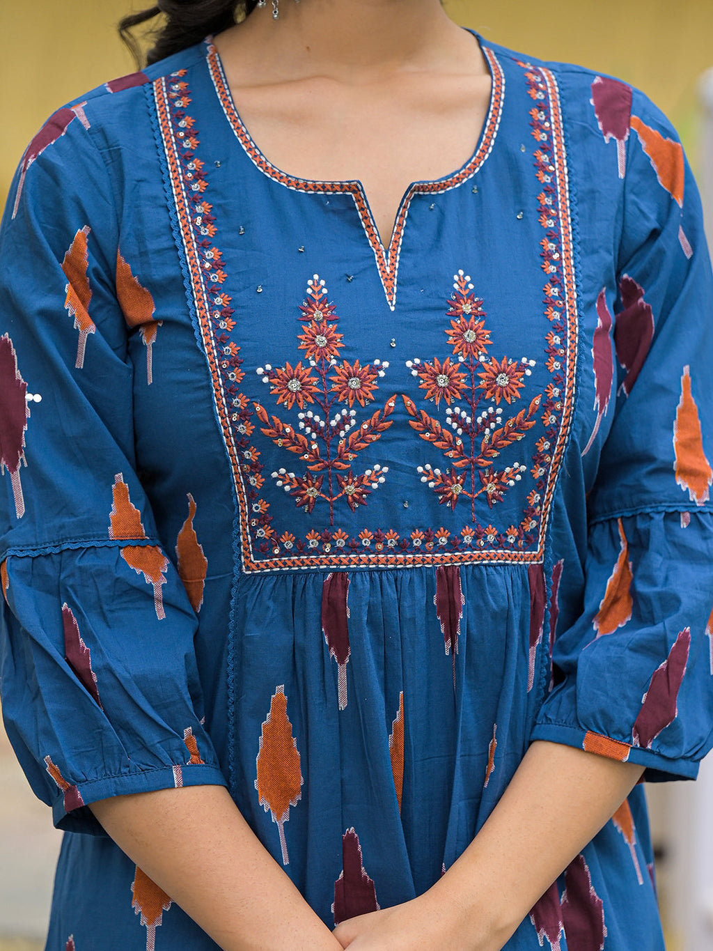 Noe Velarro Navy Blue Cotton Embroidery Kurta Pant Set with Dupatta
