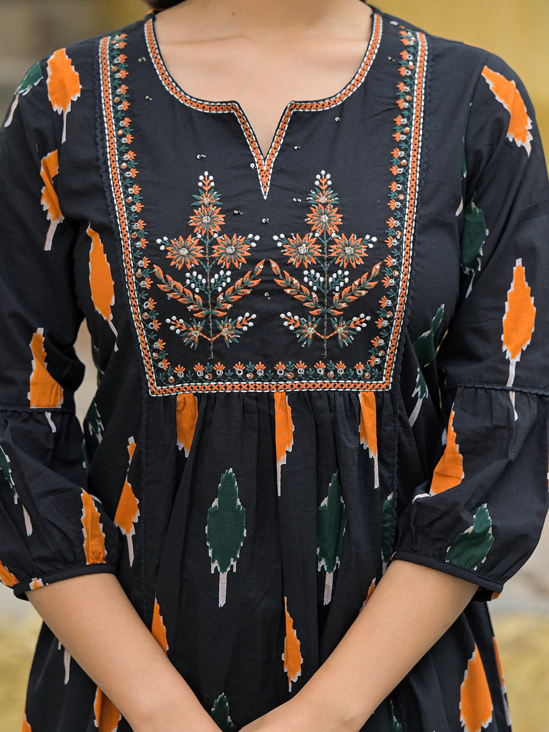 Noe Velarro Black Cotton Embroidery Kurta Pant Set with Dupatta