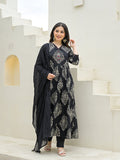 Noe Velarro Black Cotton Anarkali kurta Pant Set with Dupatta