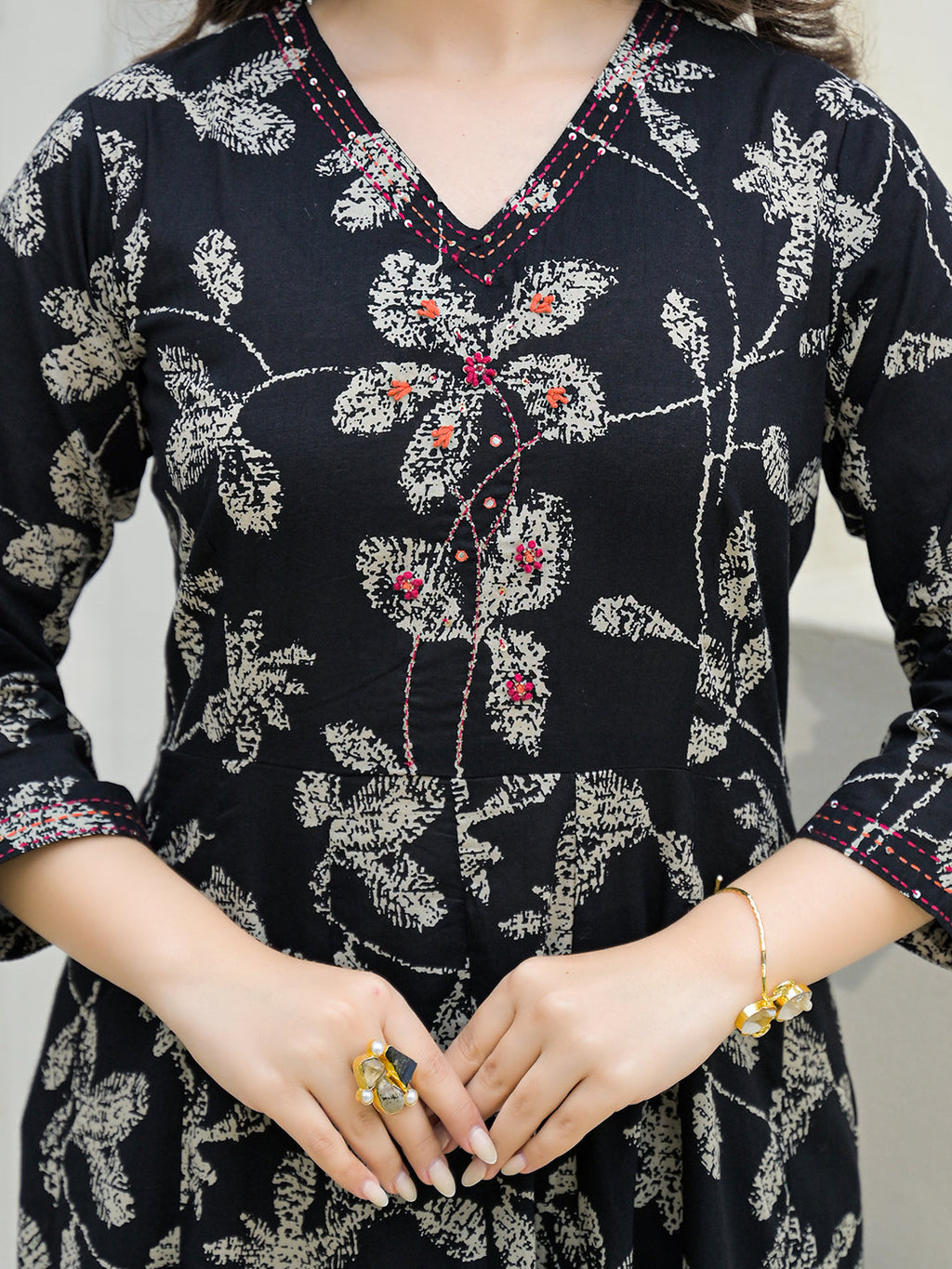 Noe Velarro Black Cotton Anarkali kurta Pant Set with Dupatta