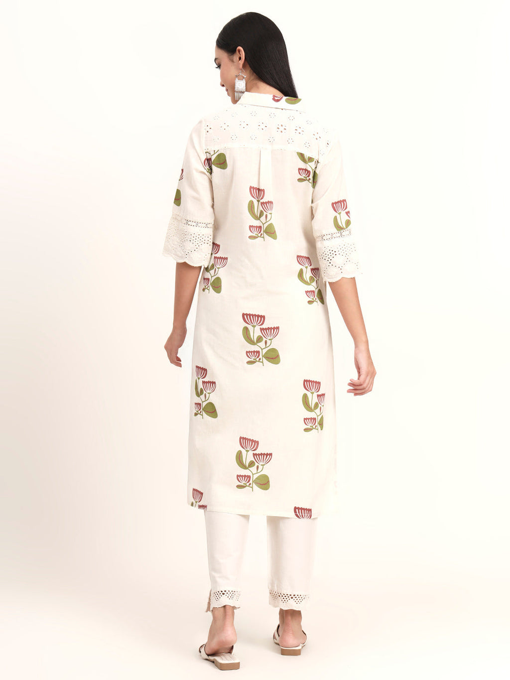 Noe Velarro Off White Floral Cotton A-Line Kurta