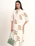Noe Velarro Off White Floral Cotton A-Line Kurta