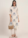 Noe Velarro Off White Floral Cotton A-Line Kurta