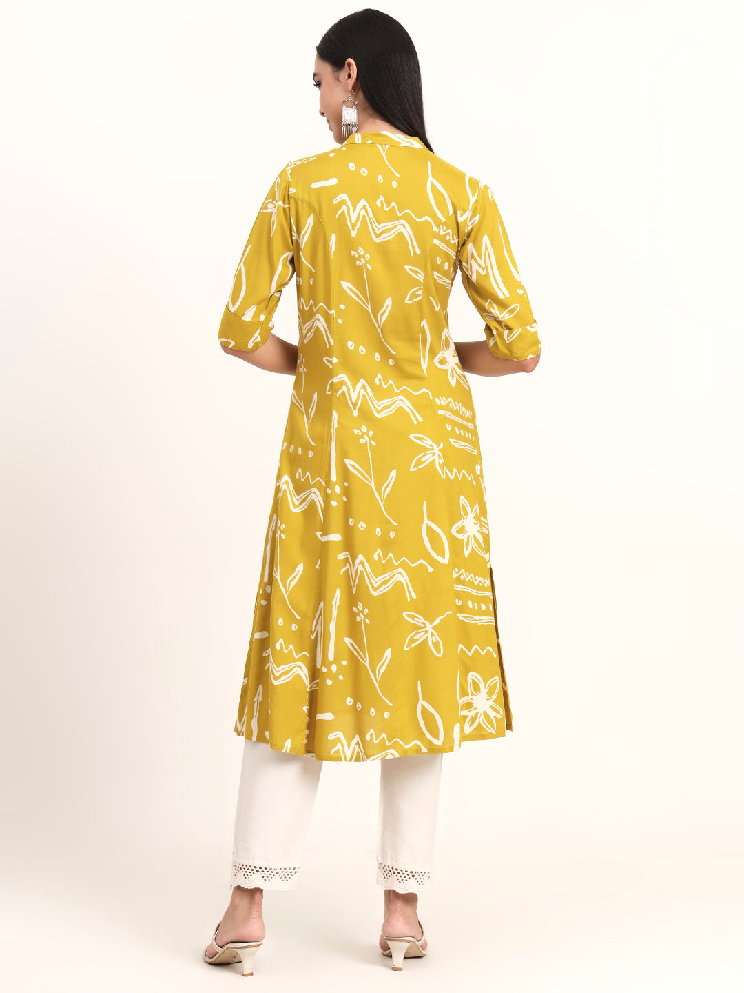 Noe Velarro Mustard Abstract Rayon A-Line Kurta