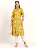 Noe Velarro Mustard Abstract Rayon A-Line Kurta