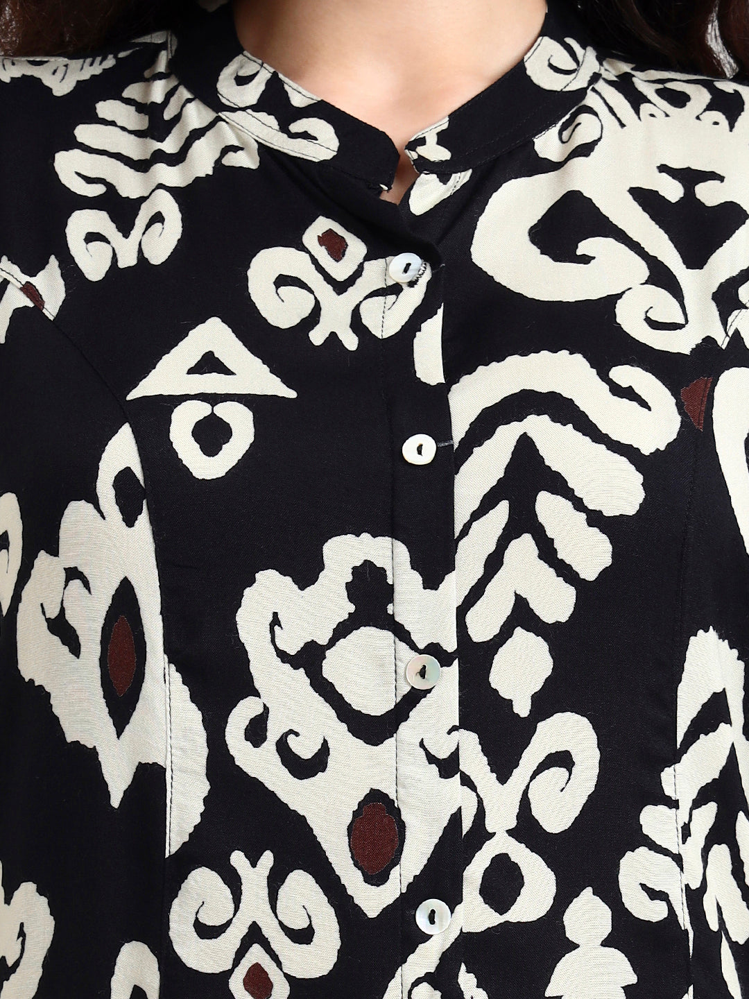 Noe Velarro Black Asymetric Print Rayon Kurta
