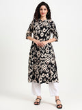 Noe Velarro Black Asymetric Print Rayon Kurta