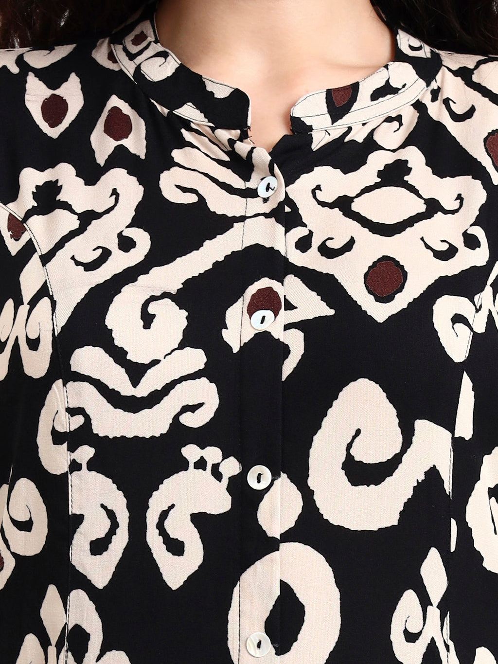 Noe Velarro Black Asymetric Print Rayon Kurta