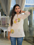 Noe Velarro Offwhite Embroidery Cotton Fabric Straight Top