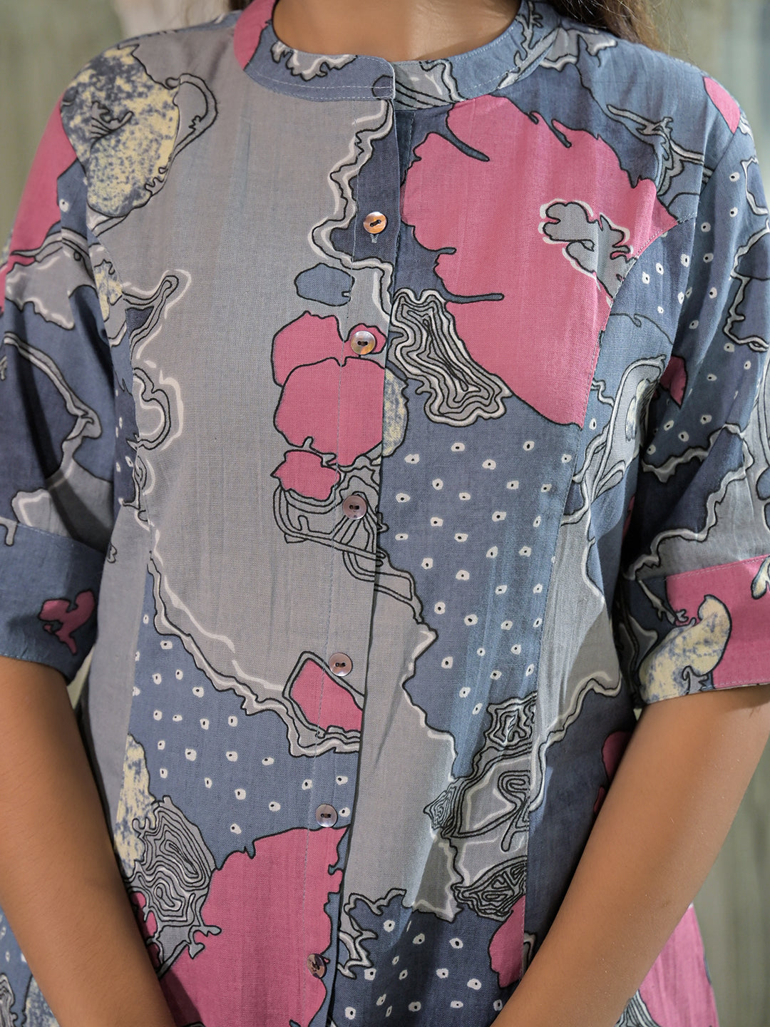Noe Velarro Grey Floral Print A-Line Cotton Kurta Pant Sets