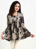 Noe Velarro Grey Floral Print Cotton Top
