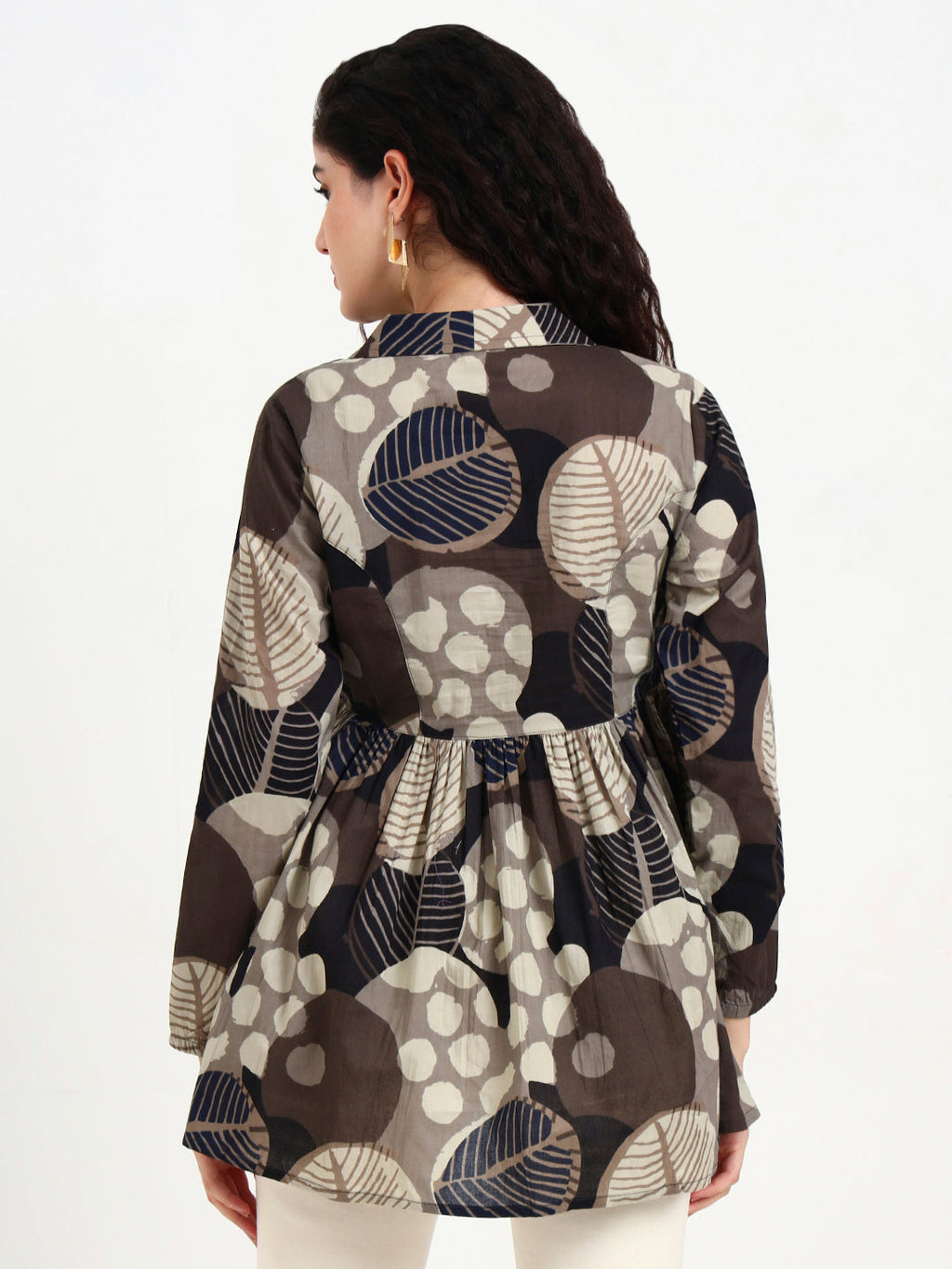 Noe Velarro Grey Floral Print Cotton Top