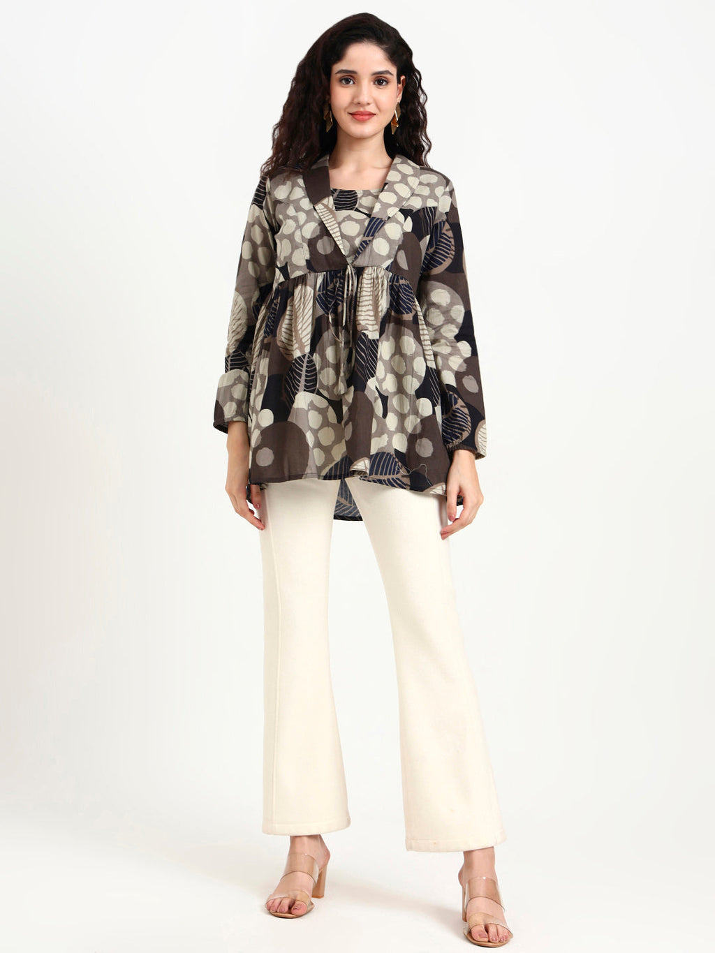 Noe Velarro Grey Floral Print Cotton Top