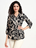 Noe Velarro Black Floral Print Rayon Top