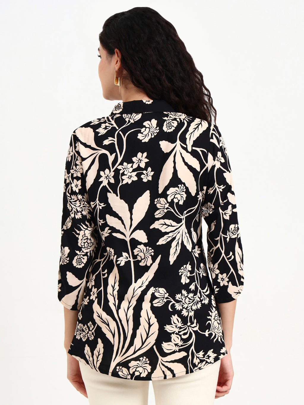 Noe Velarro Black Floral Print Rayon Top