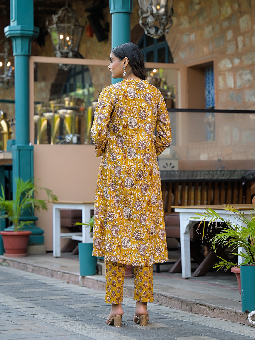 Noe Velarro Mustard Floral Print Cotton Kurta Sets With Dupatta