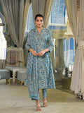 Noe Velarro Blue Floral Print Cotton A-Line Kurta Pant With Dupatta