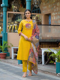 Noe Velarro Mustard Embroidered Cotton Kurta Sets With Dupatta