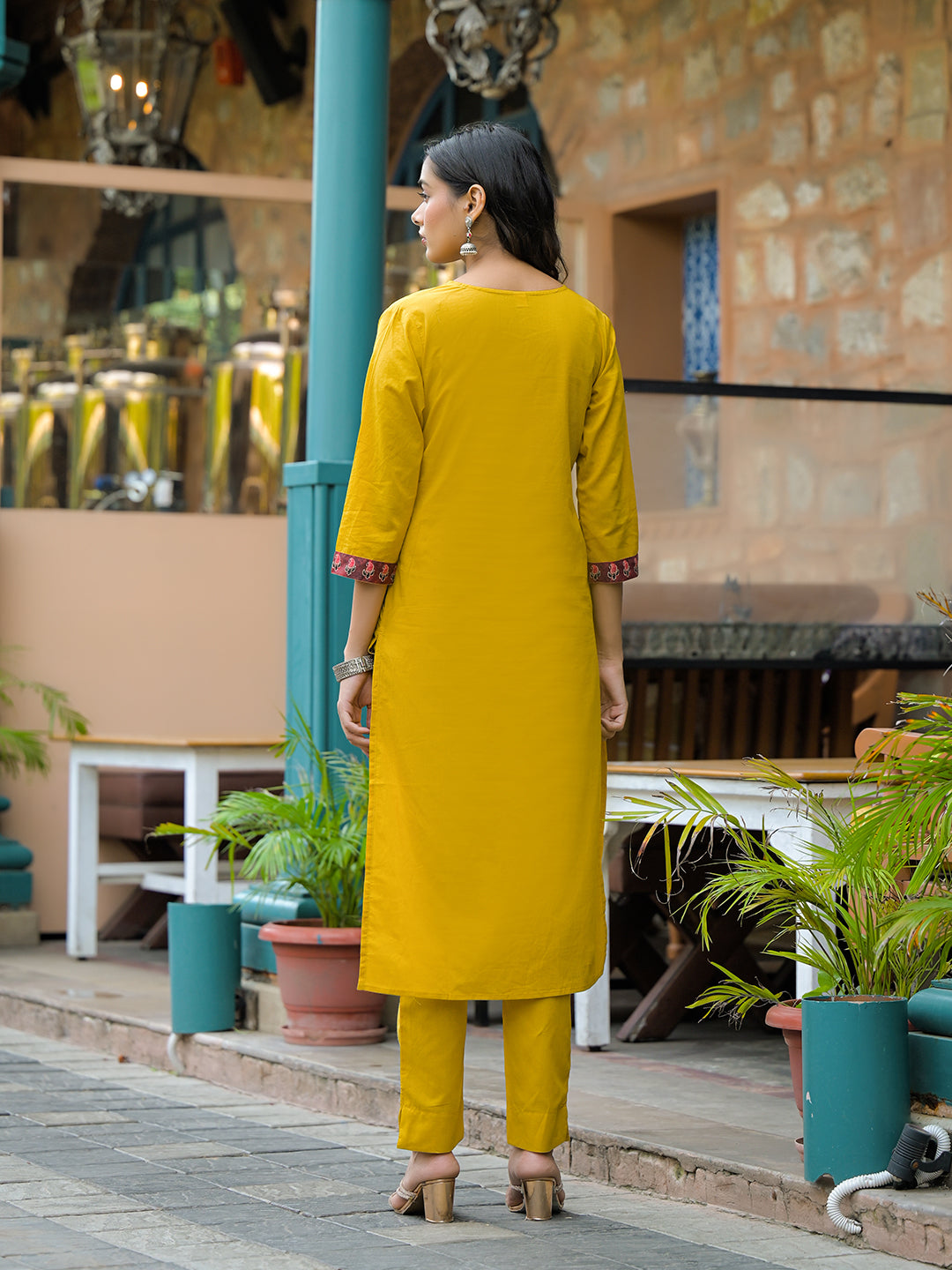 Noe Velarro Mustard Embroidered Cotton Kurta Sets With Dupatta
