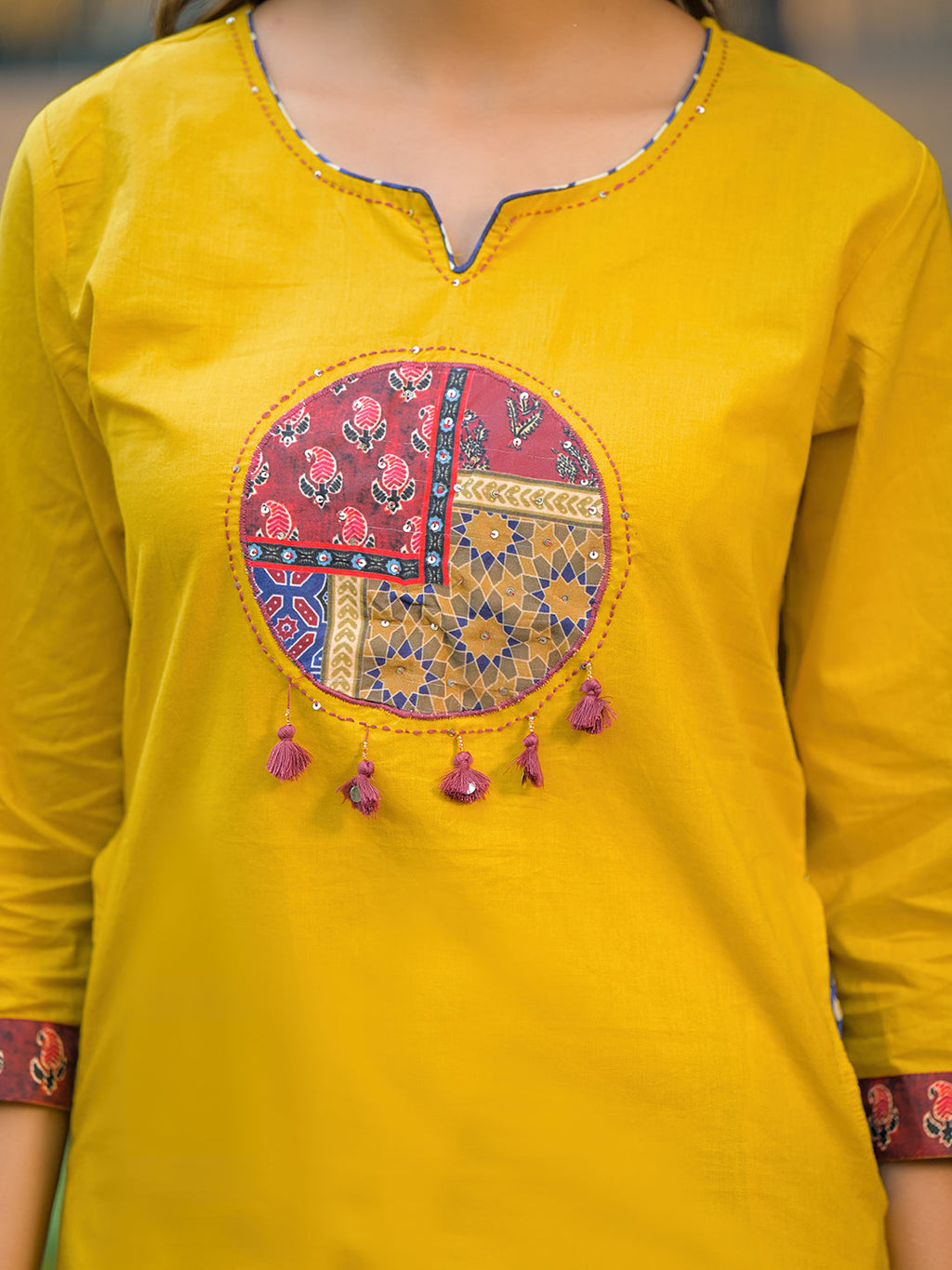 Noe Velarro Mustard Embroidered Cotton Kurta Sets With Dupatta