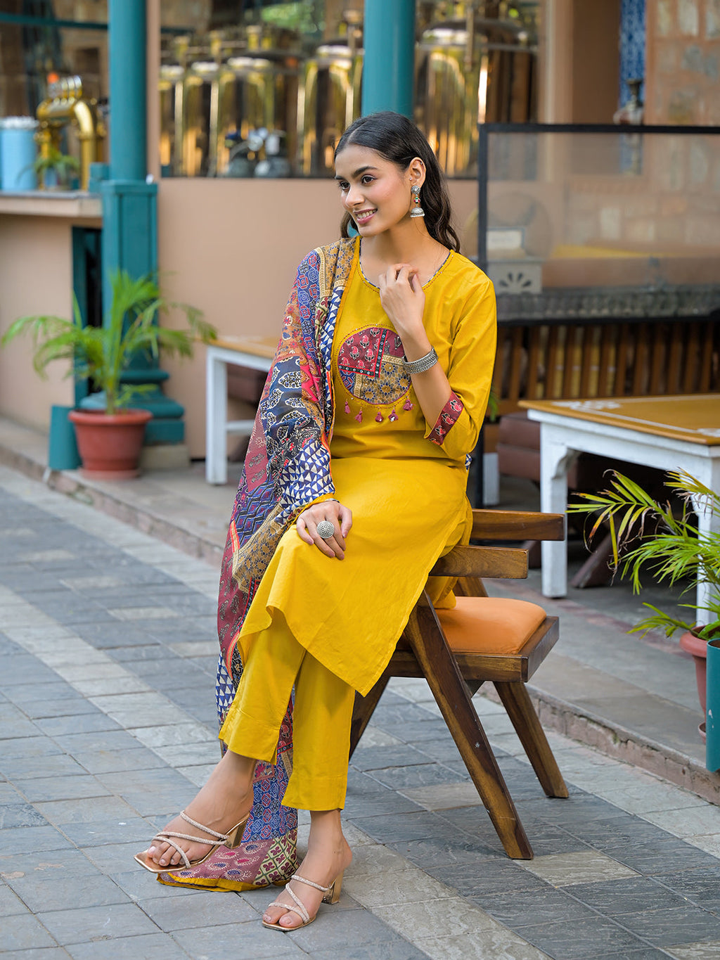 Noe Velarro Mustard Embroidered Cotton Kurta Sets With Dupatta