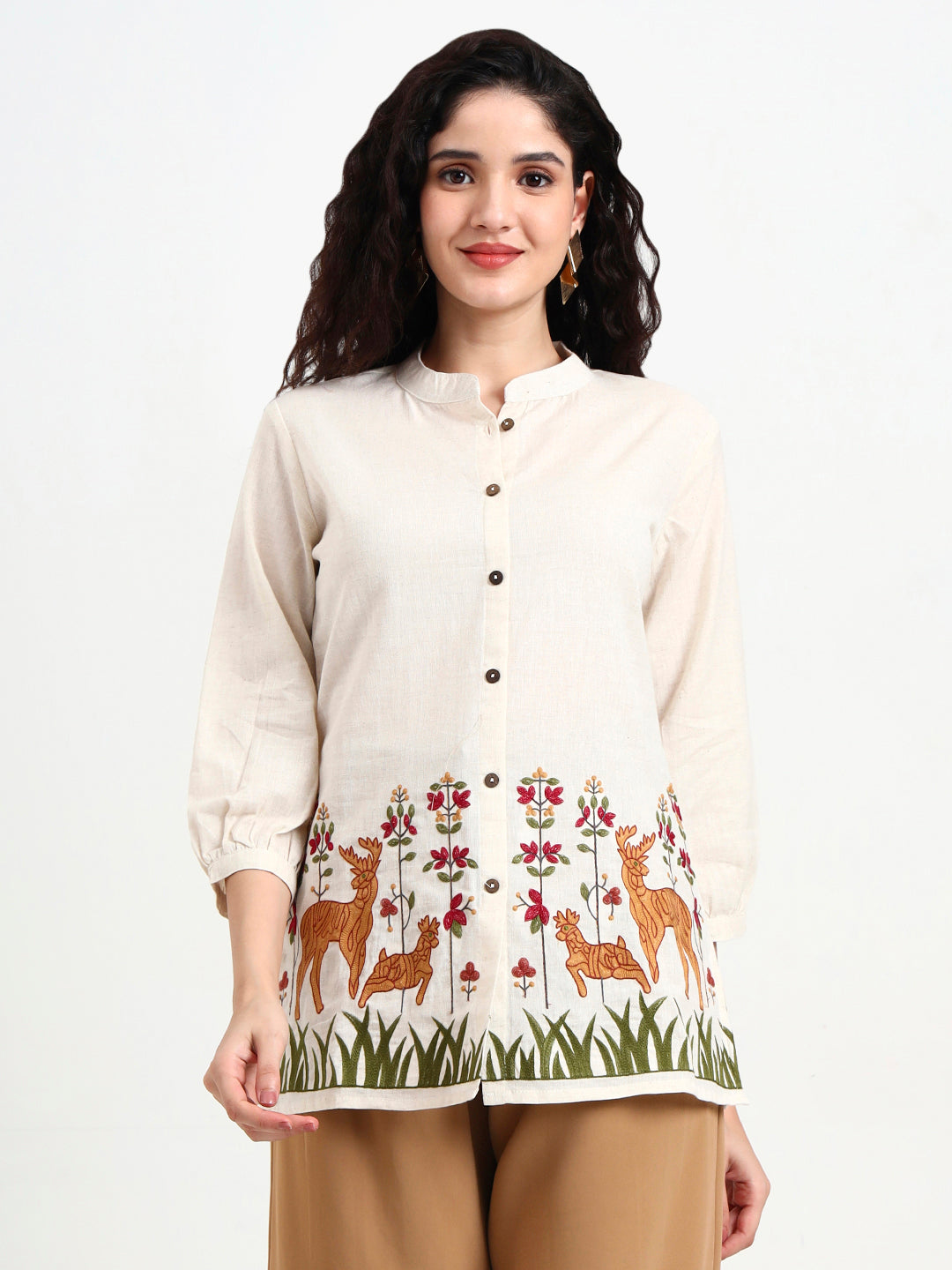 Noe Velarro Off White Embroidered Cotton Top