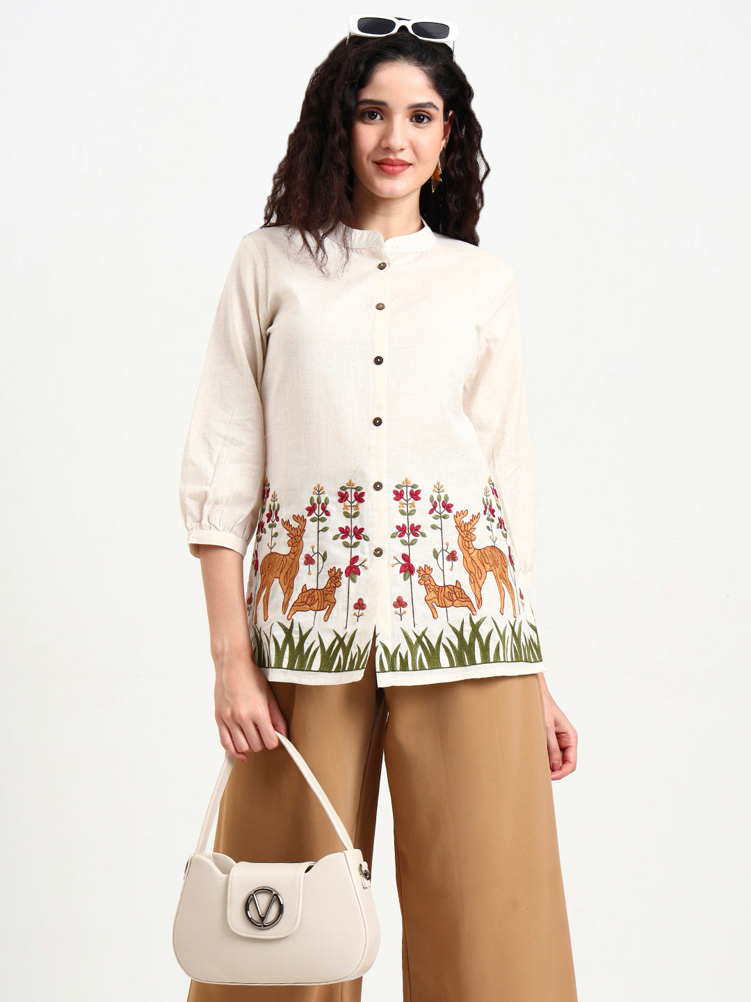 Noe Velarro Off White Embroidered Cotton Top