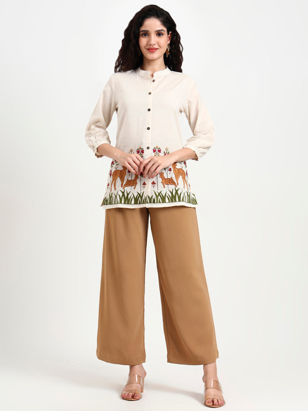 Noe Velarro Off White Embroidered Cotton Top