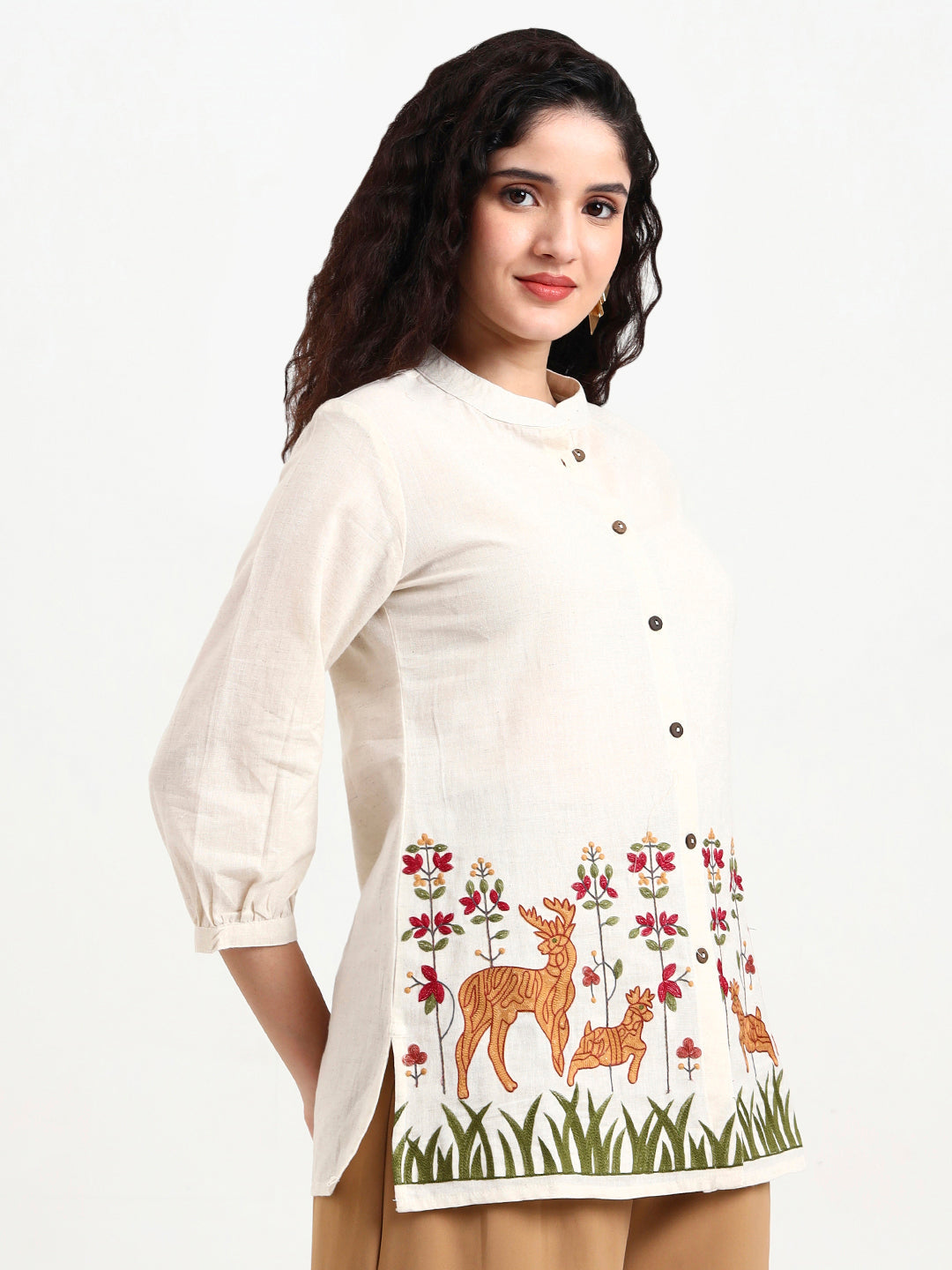 Noe Velarro Off White Embroidered Cotton Top