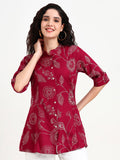 Noe Velarro Maroon Printed Rayon Top