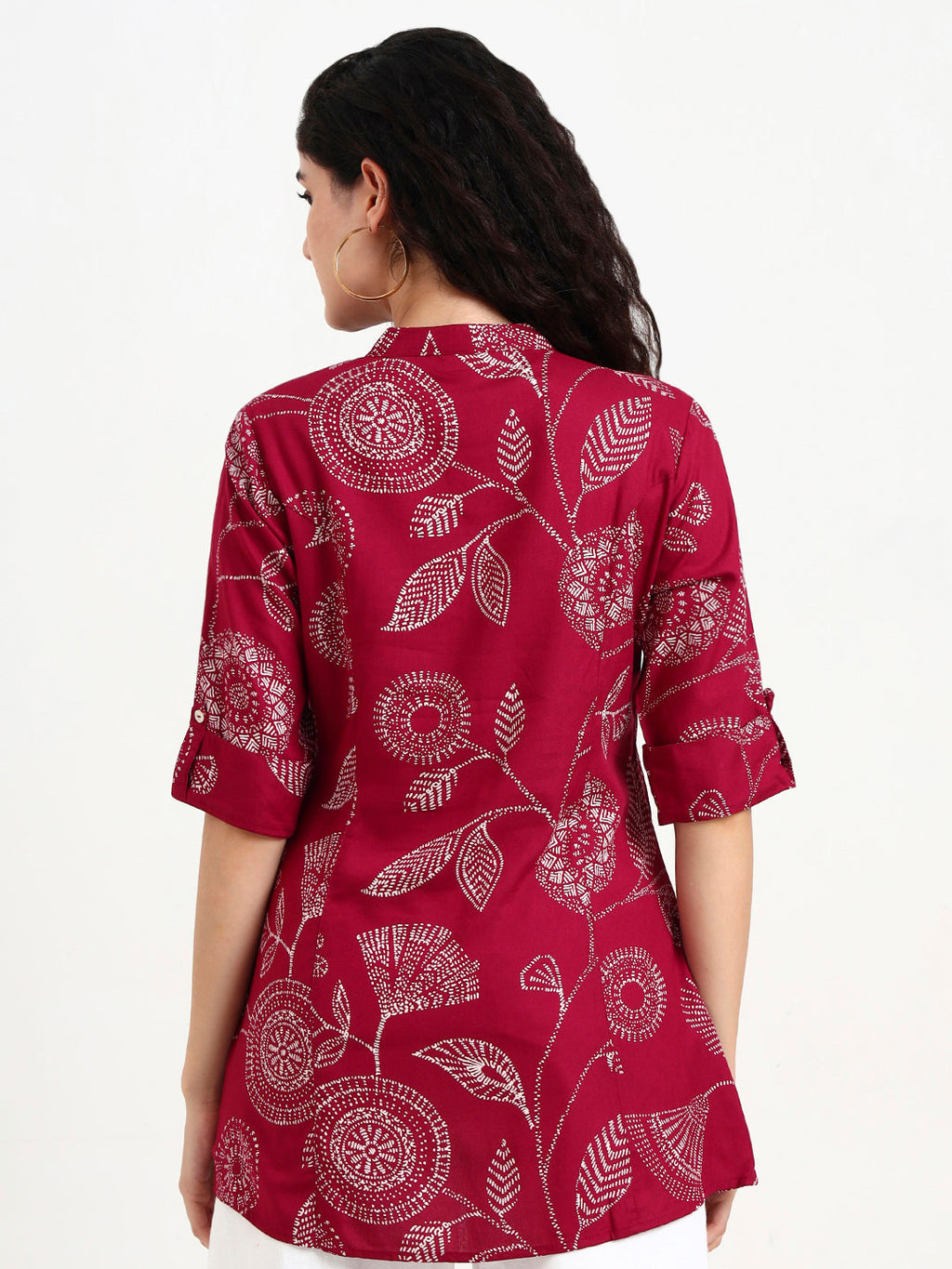 Noe Velarro Maroon Printed Rayon Top