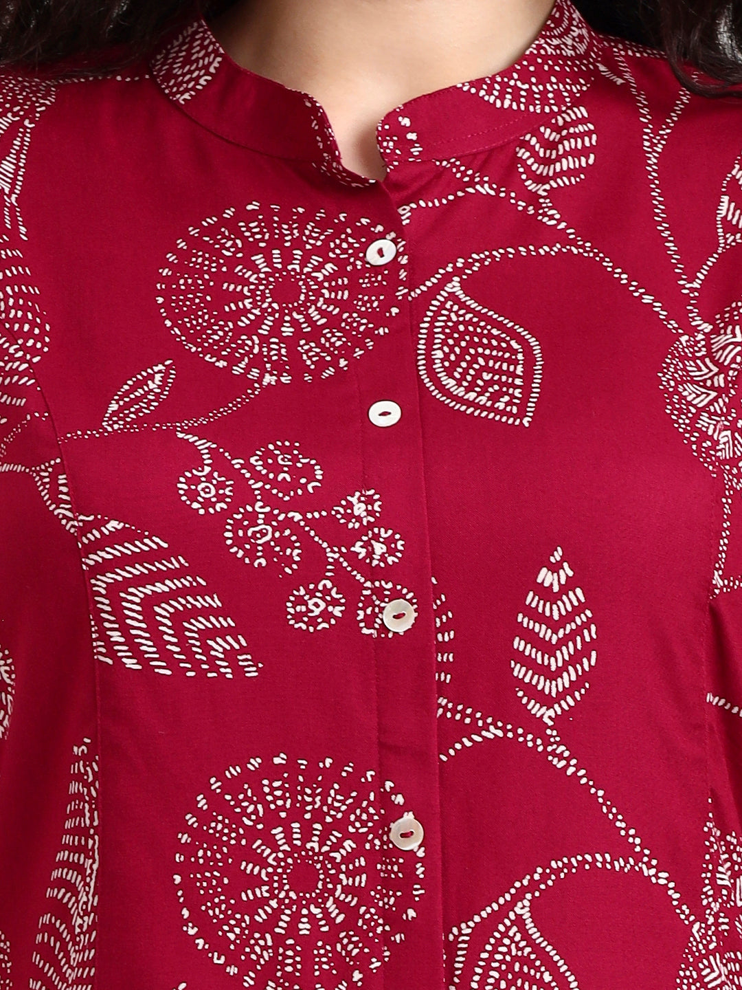Noe Velarro Maroon Printed Rayon Top