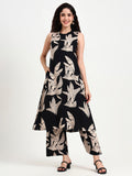 Noe Velarro Black Floral Printed Rayon Kurta Pant Sets