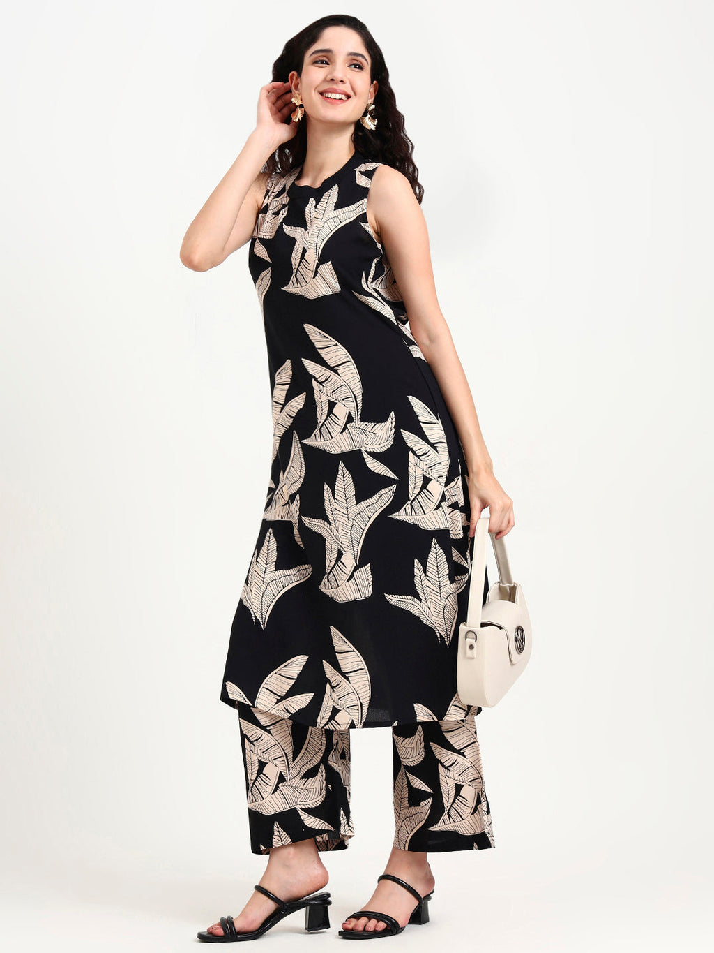 Noe Velarro Black Floral Printed Rayon Kurta Pant Sets