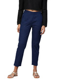 Noe Velarro Women Navy Blue Straight Fit Solid Regular Trousers