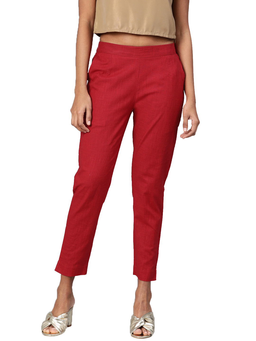 Noe Velarro Women Maroon Straight Fit Solid Regular Trousers