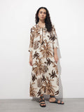 Noe Velarro Cream Tie up Neck Rayon Maxi Dress
