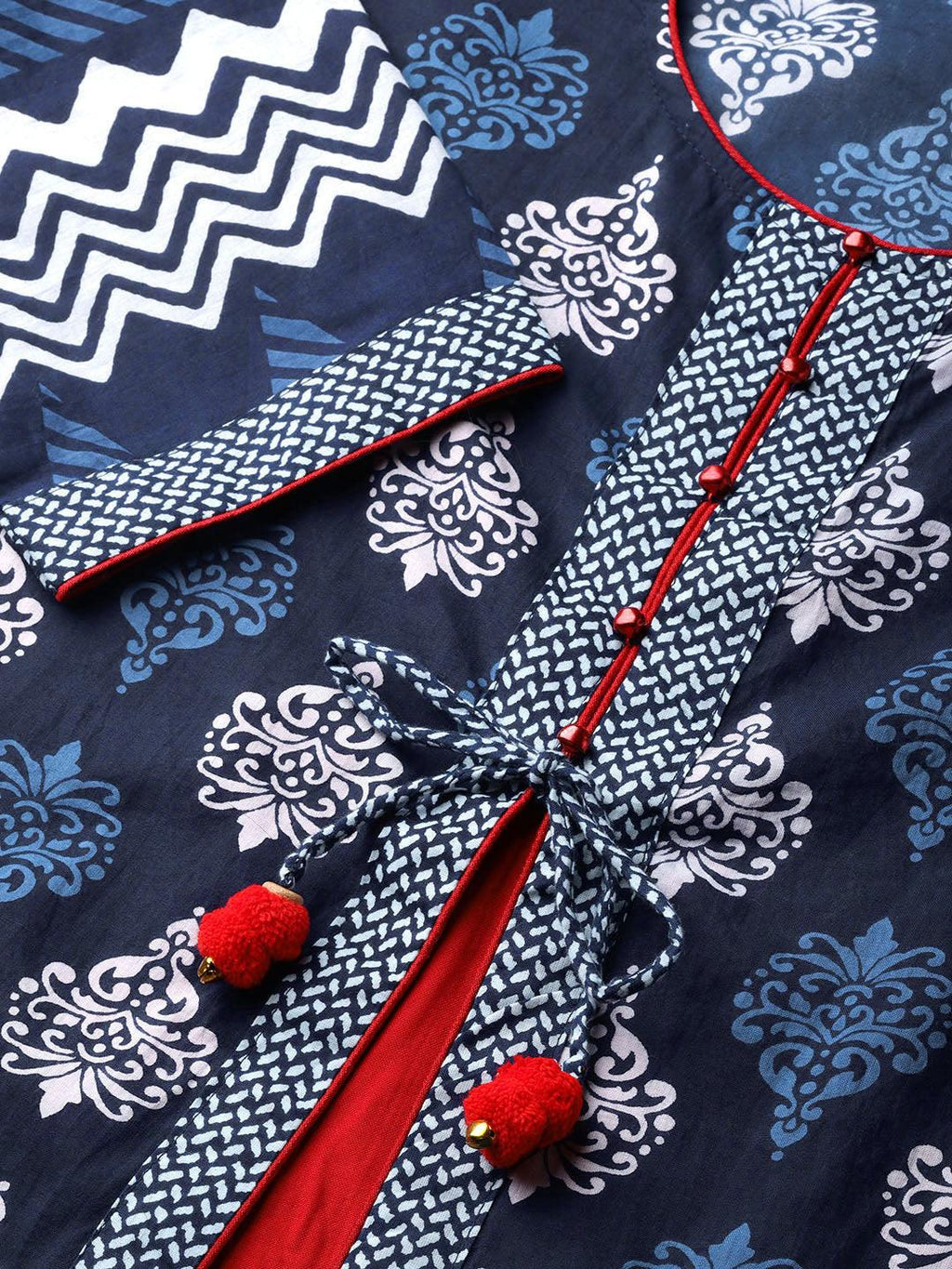 Divena Blue Cotton & Rayon A-line Kurti - divena world