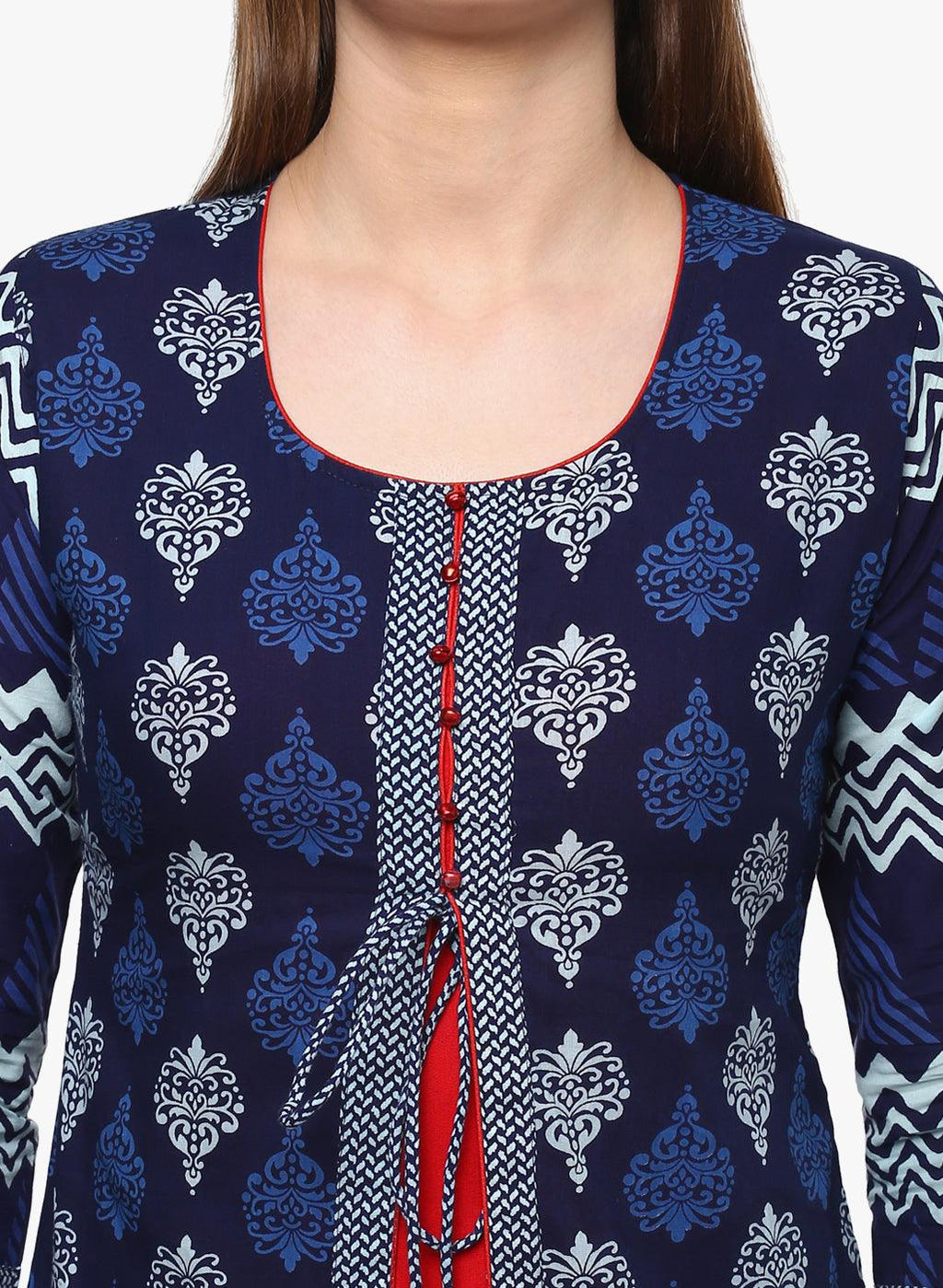 Divena Blue Cotton & Rayon A-line Kurti - divena world