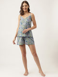 Noe Velarro Floral Printed Sleeveless Pure Cotton Short Night suit