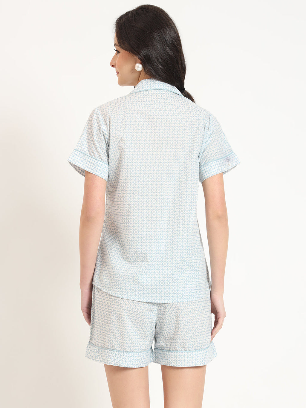 Noe Velarro Grey Printed Cotton Shirt with Shorts Night suit