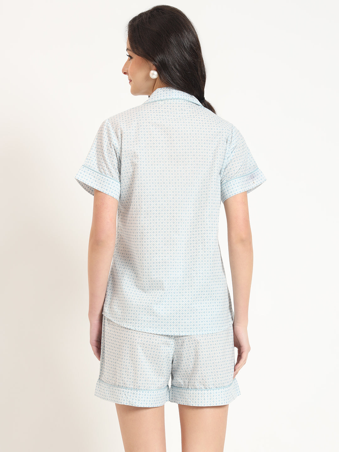 Noe Velarro Grey Printed Cotton Shirt with Shorts Night suit