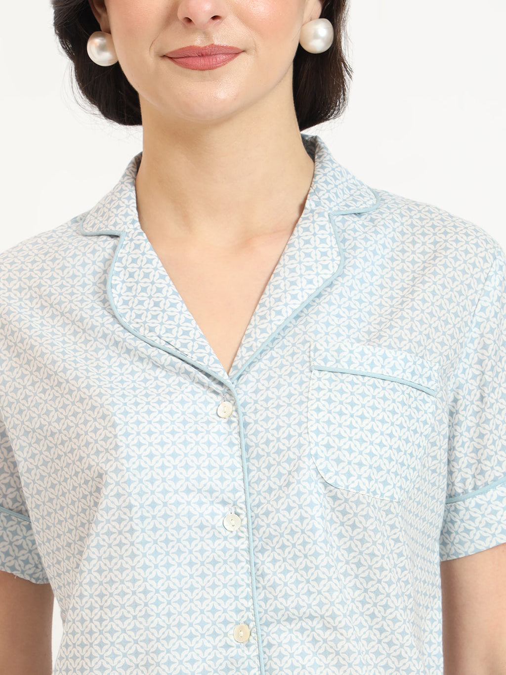 Noe Velarro Grey Printed Cotton Shirt with Shorts Night suit