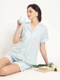Noe Velarro Grey Printed Cotton Shirt with Shorts Night suit