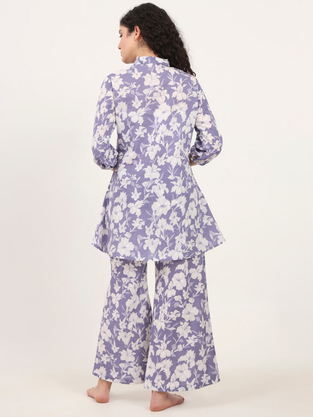 Noe Velarro Blue Cotton Night Suit with a Collared Shirt