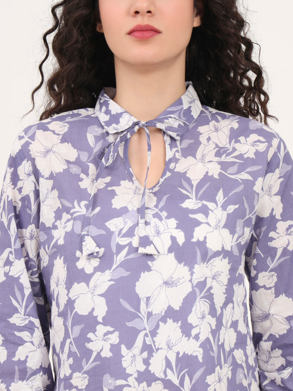 Noe Velarro Blue Cotton Night Suit with a Collared Shirt
